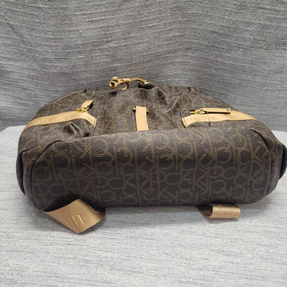 Calvin Klein Backpack Monogram Logo CK Print Drawstring Flap Bag - Picture 11 of 11